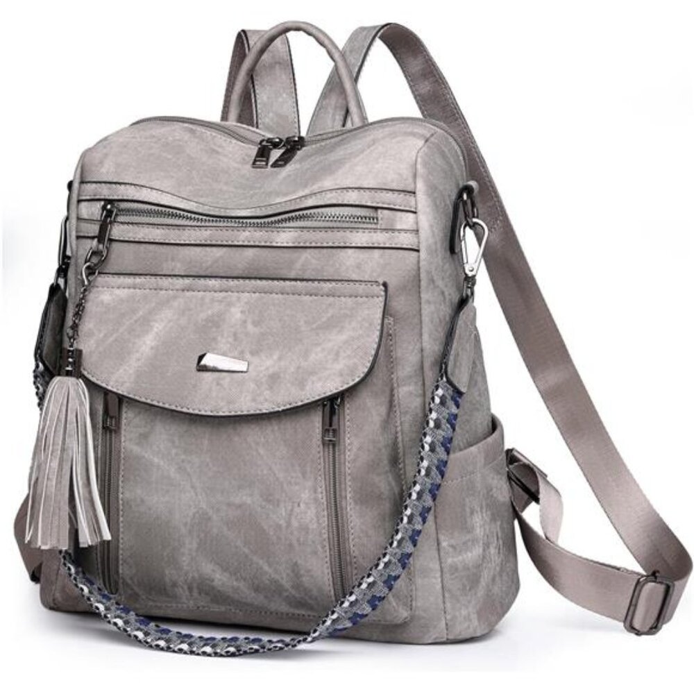 PU Leather Small Backpack for Women | Fashion Tassel Ladies Small Diaper Bag -